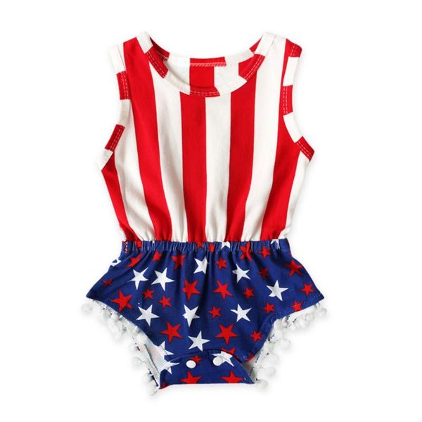 

rompers 2021 summer toddler born baby girls bodysuits star sleeveless striped independence day romper clothing outfit sunsuit, Blue