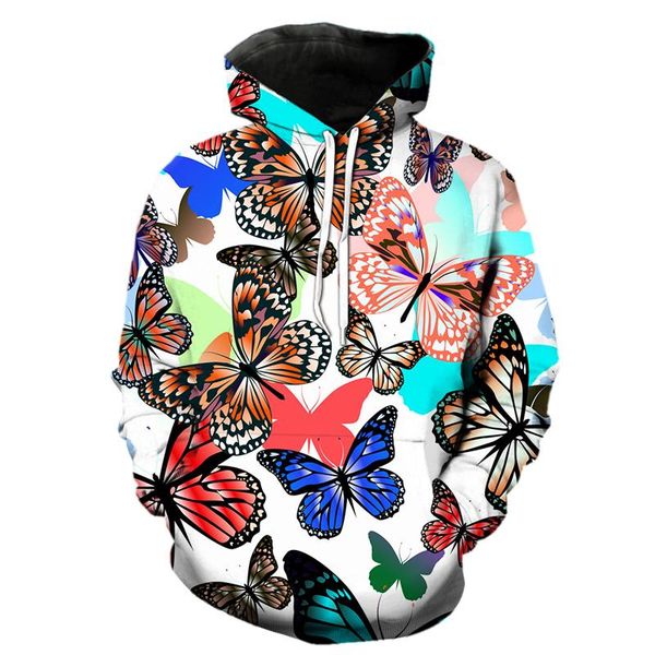

men's hoodies & sweatshirts cartoon butterfly men fashion harajuku graphic streetwear hip hop male lounge wear clothing, Black