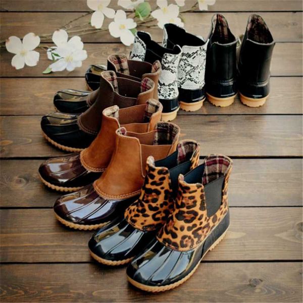 

boots leopard women rain lace up ankle shoes christmas winter waterproof middle tube black big size 43
