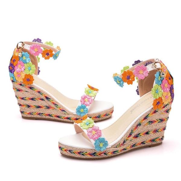 

sandals fashion waterproof platform wedges heels 9cm flower strap casual women 40 41 42, Black