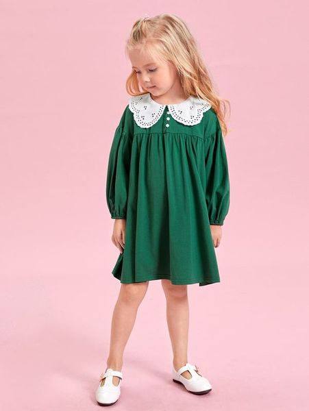 

toddler girls peter-pan collar drop shoulder dress she, Red;yellow