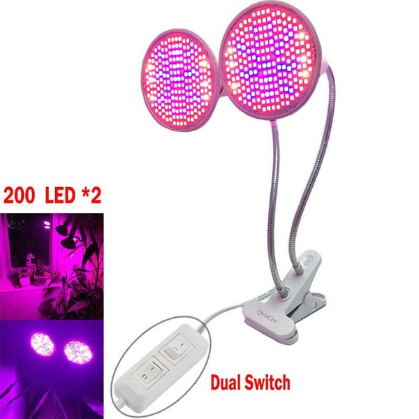 

grow lights dual head switch 200 led plant light full spectrum bulb lamps flexible desk holder clip for indoor flower growing gardening