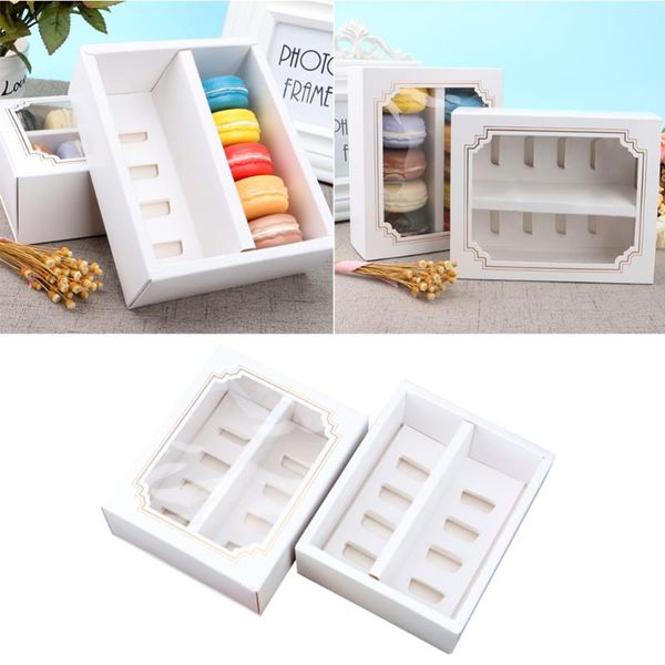 

10pcs paper macarons box with clear window dessert containers muffin carriers for home shop gift wrap