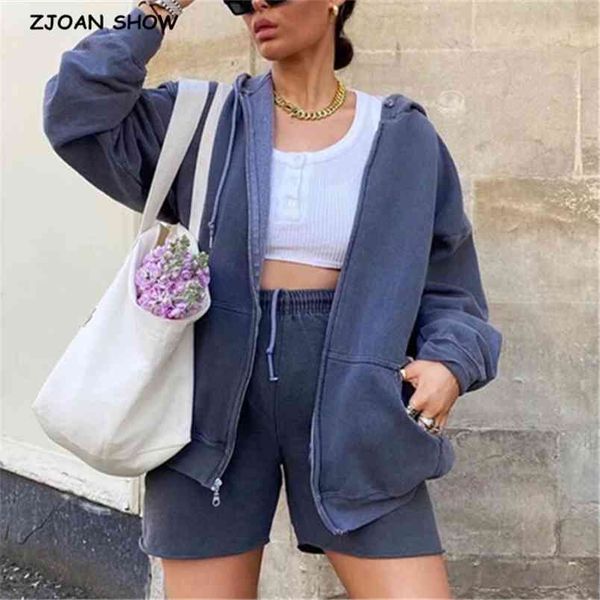 

oversize harajuku open zipper long sleeve hoodies hooded sweatshirt women bf boyfriend style loose casual jumper sweats 210429, Black;gray