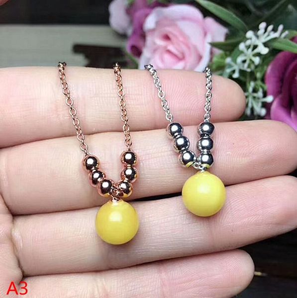

boutique jewelry,925 pure silver inlaid natural honey wax amber pendant + necklace chains