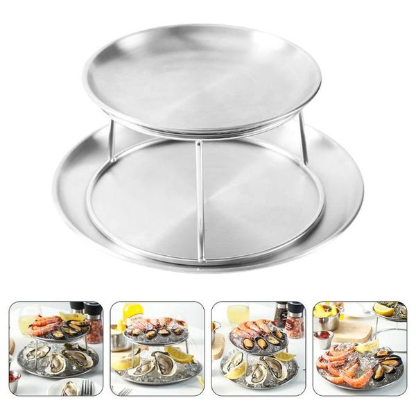 

dishes & plates durable storage plate serving snack for home (silver)