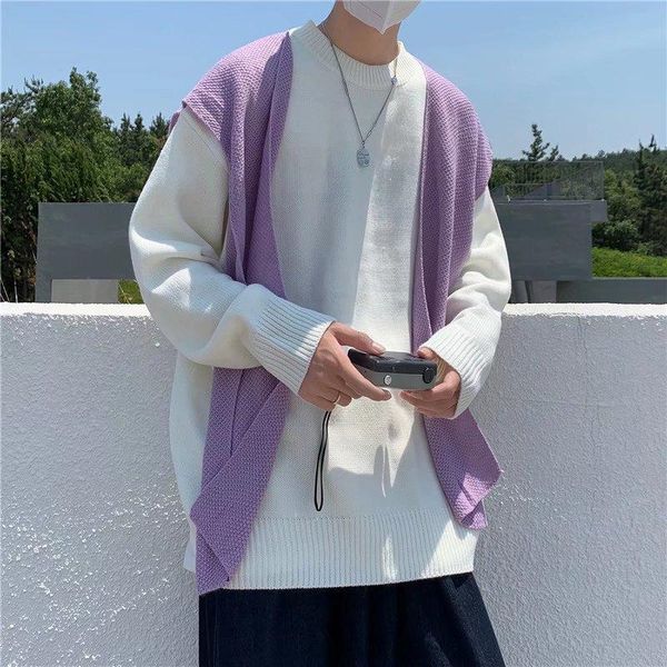 

men's sweaters harajuku men korean fashion knitted sweater oversized pullover, White;black