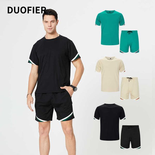 

men tracksuit fashion t-shirt shorts set summer +shorts set brand track clothing casual man sweatsuit sports suits black 4xl 210603, Gray