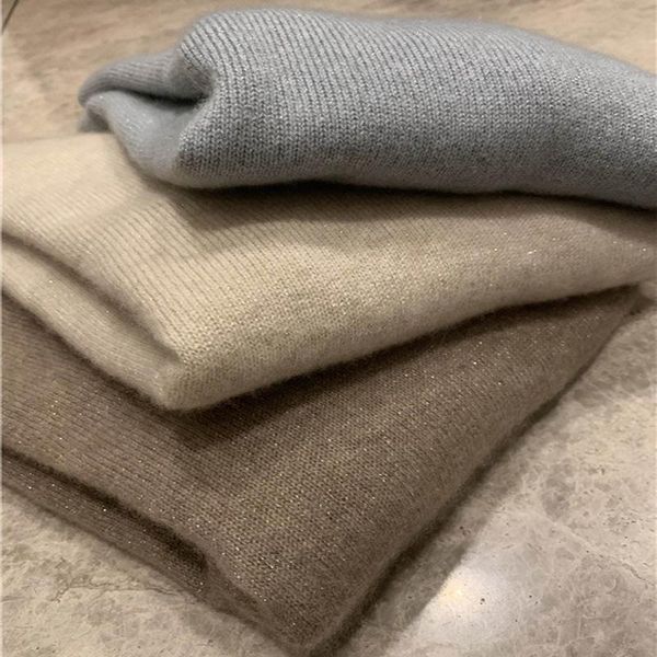 

women's sweaters korean style bright silk solid color cashmere sweater women high neck wool loose knit bottoming shirt, White;black