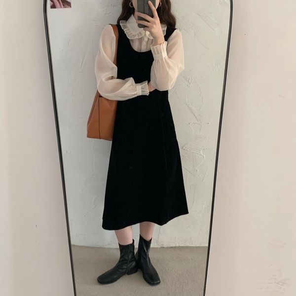 

dresses vintage all match streetwear chic girls loose stylish arrival es women retro mesh sweet vestidos, Black;gray