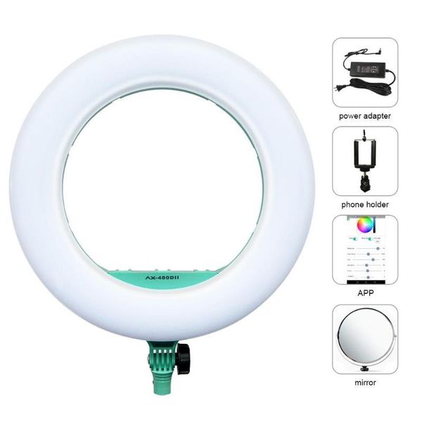 

yidoblo ax-480dii bluetooth app bio-color ring lamp 2800-9900k broadcast/video/pography/makeup light led kit flash heads