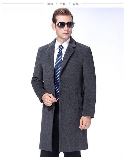 

men's wool & blends men winter cashmere coat 2021 brand business casual woolen male trench jacket overcoat1, Black