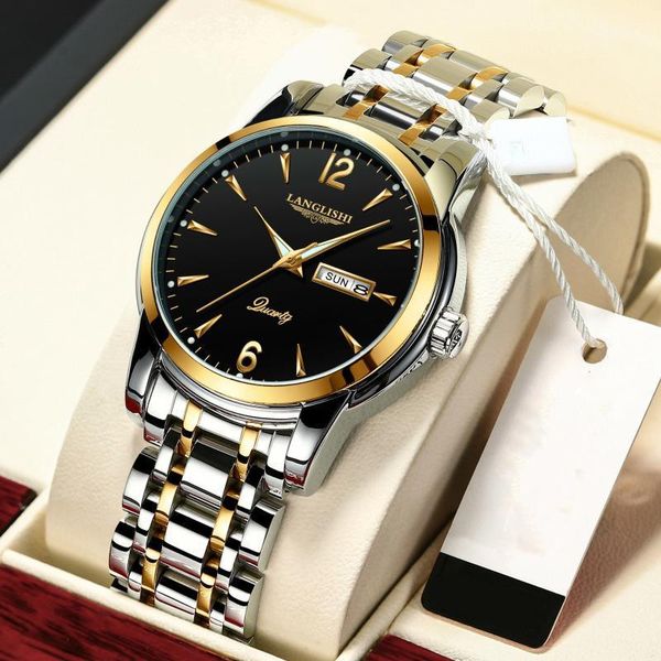 

luxury mens watches luminous waterproof stainless steel watch quartz men date calendar business wristwatch wristwatches, Slivery;brown