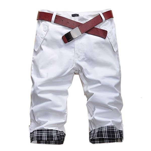 

fashion shorts summer men's two button plaid flannel casual pants slim capris, White;black
