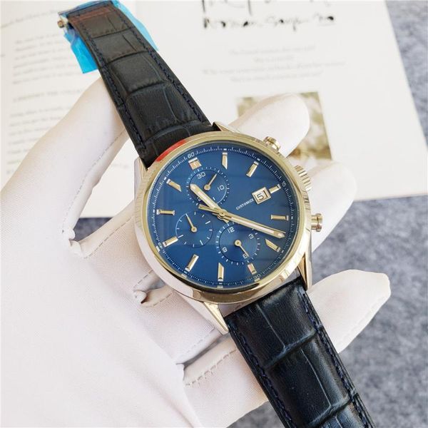

wristwatches classic men multi-function automatic mechanical satch stainless steel glass bracelet black leather blue dial watches, Slivery;brown