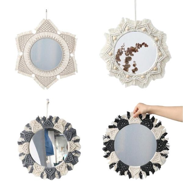 

mirrors hanging wall mirror woven macrame tassel handmade makeup ornament