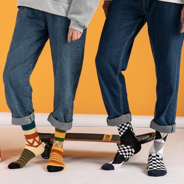 

men's socks harajuku style cotton couple japanese irregular creative fashion simple trend men and women middle tube, Black
