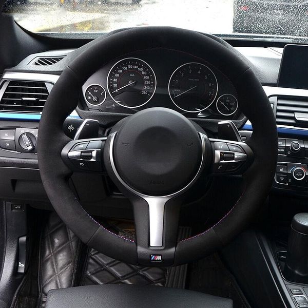 

steering wheel covers diy anti-slip blue red thread black suede cover for f33 428i 2021 f30 320d 328i 330i m3 m4 2014-2021