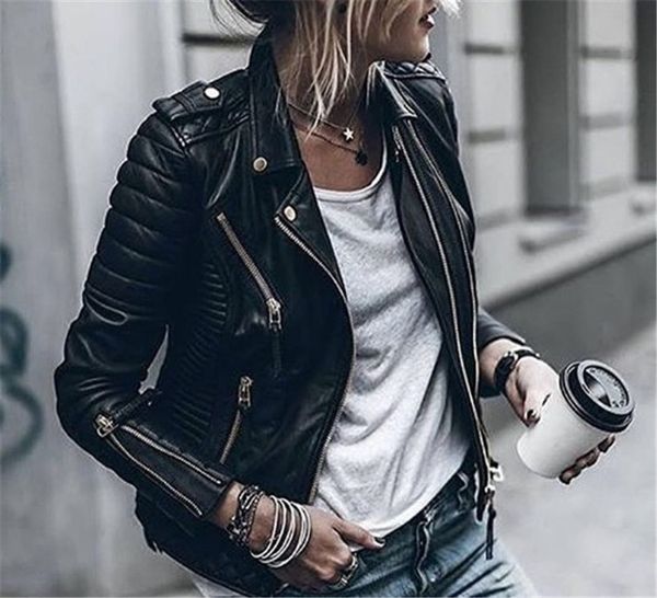 

coat blue lozenge leather for women rivet punk moto faux jaquetas couro casaco jacket chaqueta cuerina mujer, Black