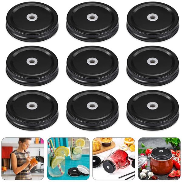

kitchen storage & organization 24pcs regular mouth lids with straw hole mason cup covers (black)