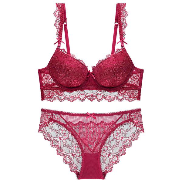 

bra set underwear steel ring women's gathered lace suit, Red;black