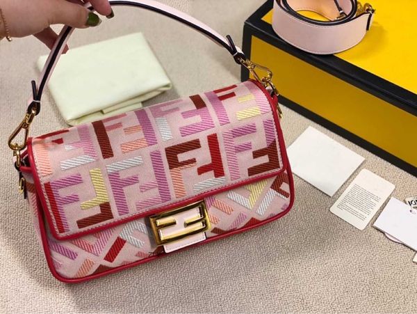 

new baguette double ff color embroidered canvas stick bag for spring and summer 2021zlyzly