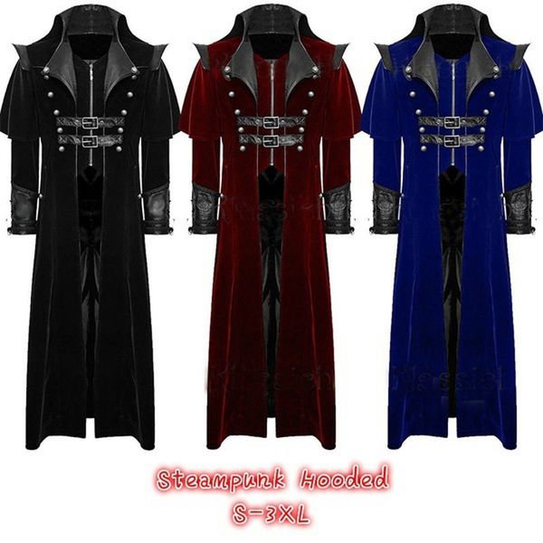 

design men retro gothic coat tailcoat vintage steampunk long royal style vampire cosplay costume, Tan;black