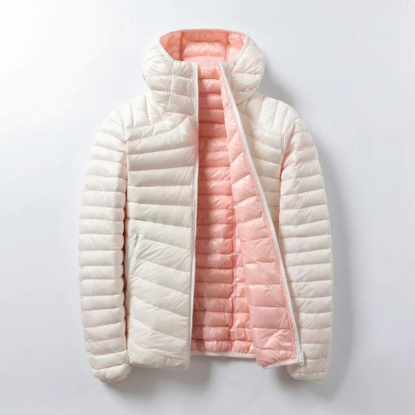 

women's down & parkas jackets brand women ultra light hooded basic jacket feather famale double side reversible warm coat, Black