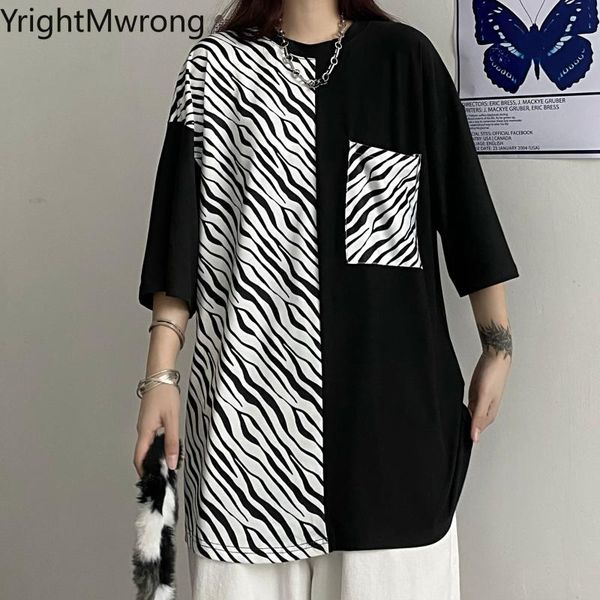 

men's t-shirts patchwork contrast zebra striped pocket colorblock summer graphic t-shirt woman men fashion t shirt tee casual streetwea, White;black