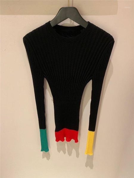 

autumn and winter round neck color block slim bottoming shirt contrast pullover sweater women's sweaters, White;black