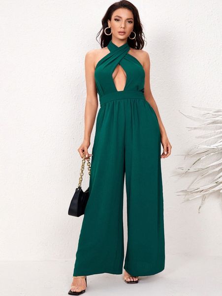 

crisscross backless solid jumpsuit l8iu#, White