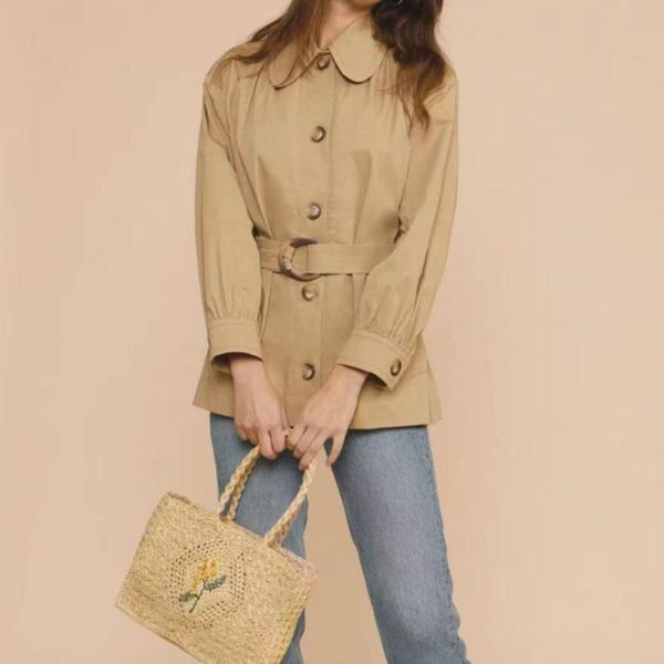 

women's trench coats simple casual women coat 2021 autumn winter trun-down collar sashes fashion wild lady, Tan;black