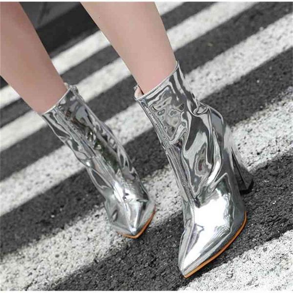

christmas party sparkly sier pointed block heels ankle boots luxury women designer shoes size 34 to 40, Black