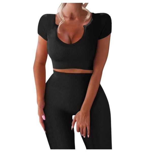

yoga outfit women seamless 2pcs set u neck & square bra short running gym workout clothing sportwears