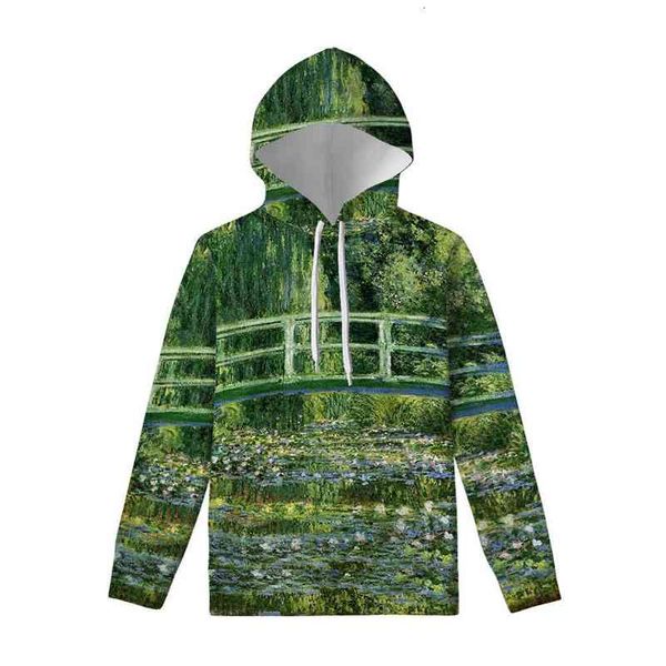 

women's jackets coats loose hoodie, coat, personality, fashion, oil painting, scenery, pullover 4e4v, Black;brown