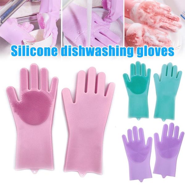 

disposable gloves durable high temperature cleaning magic silicone rubber dish washing glove for household scrubber kitchen clean tool