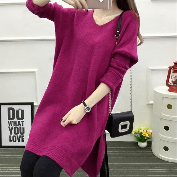 

women's sweaters jchb v-neck long sleeve sweater dress women autumn winter loose tunic knit pullovers casual knitted dresses ns4632, White;black