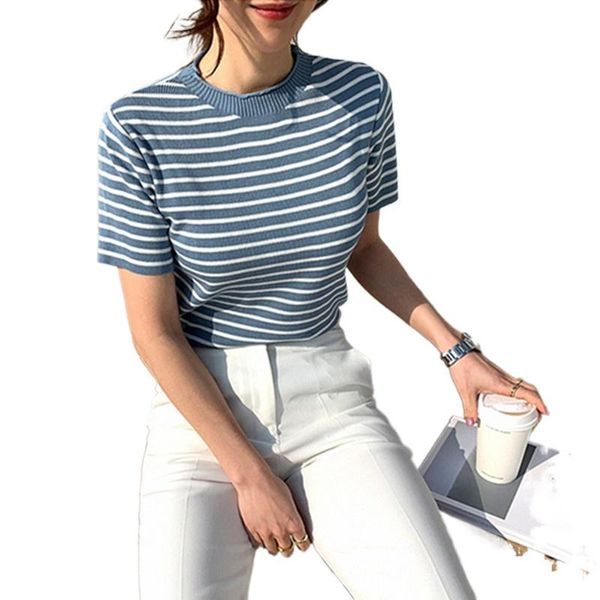 

fashion korea chic striped summer woman tshirts short sleeve o-neck t-shirt for women casual tee clothes women's, White