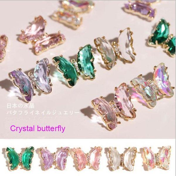 

shiny ab crystal butterfly nail art decoration 3d holographic butterflies rhinestones diy uv gel manicure accessories 1pcs1, Silver;gold