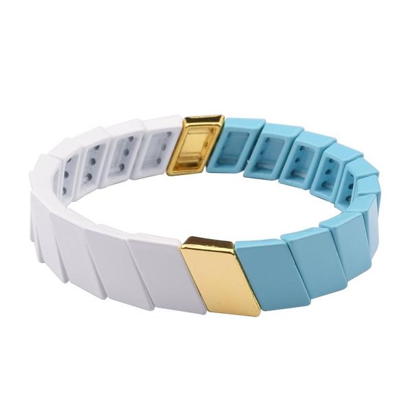 

link, chain blue enamel rainbow tile beads bracelets for women bohemian stretch stackable strand bangle bracelet sets, Black