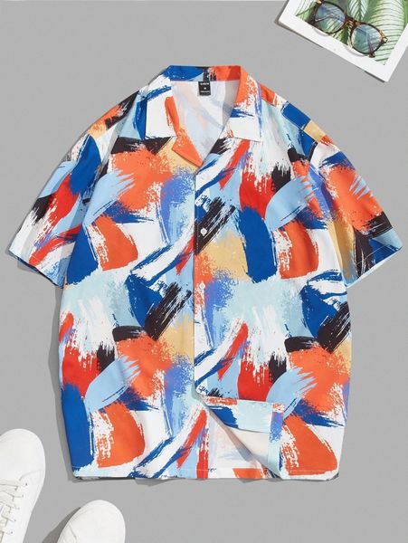 

men brush stroke print shirt q89y#, White;black