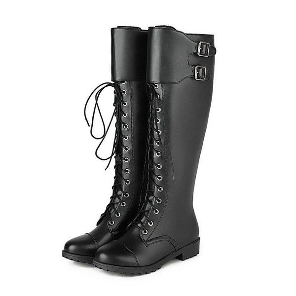 

dress shoes autumn and winter boots women's british fashion show thin plush high tube lace up knight, Black