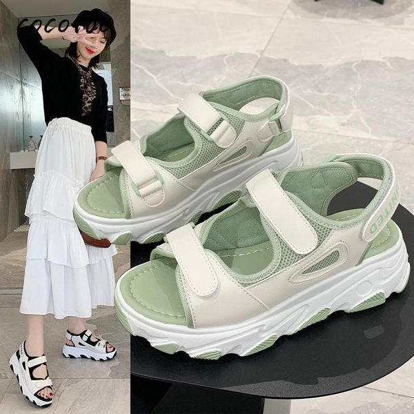 

sports sandals female summer thick bottom 2021 student wild muffin shoes roman fairy wind ins tide, Black