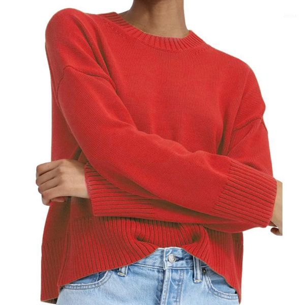 

autumn winter women's red sweater casual simple fashion knitted pullover pink drop shoulder sleeve o-neck sweaters, White;black