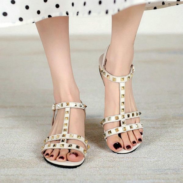 

sandals 2021 fashion rivet summer women shoes flat heel gladiator buckle casual ladies black beige