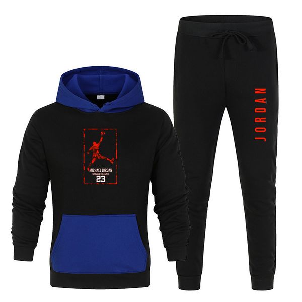 

tracksuits fashion movement men's color contrast sweater suit sports leisure hoodie + trousers 2 piece set large, Gray