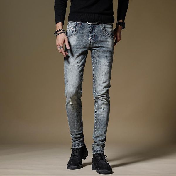 

men's jeans mens slim fit men pants trousers for homme streetwear clothing stretch casual, Blue