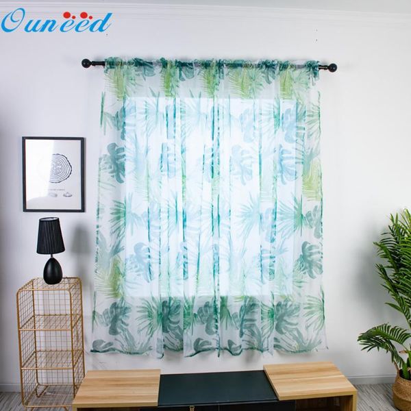 

ouneed 2pcs palm leaves pattern window curtain tulle sheer curtains living room home decor voile drape valance panel fabric 2021 & drapes