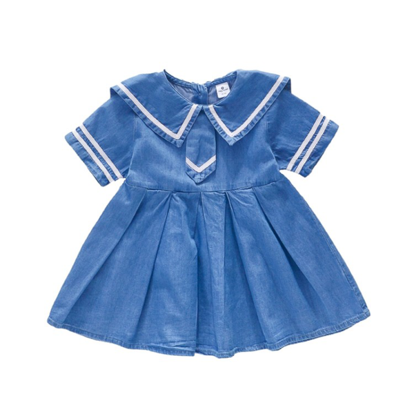 

summerdenimdresswithcollarfashionsailorcollarprincessdressesforgirlschildrensclothesgirlsclothing2to8years, Red;yellow