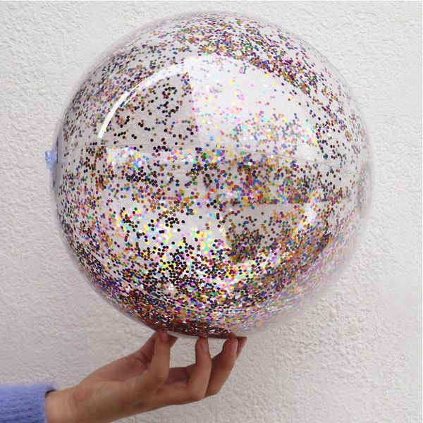 

pool & accessories 16/24 inch colorful glitter confetti inflatable beach ball for children water game balls accessaries party toys